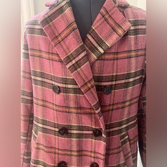 Davi & Dani Sz Small Pink Houndstooth Plaid Double Breasted Button Coat Jacket - Picture 2 of 16